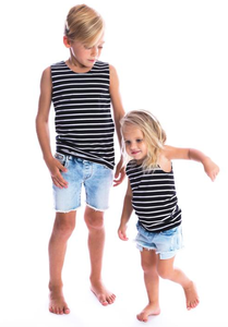 Kids/Baby Singlet - Liquorice and White stripe - Desert Threadz