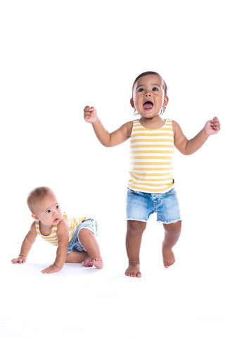 Kids/Baby Striped Singlet - Mustard & White - Desert Threadz