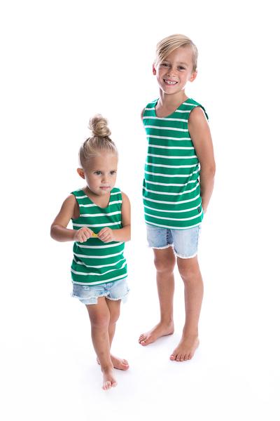 Kids/Baby Ribbed Striped Singlet - Grass Green & White - Desert Threadz
