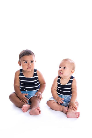Kids/Baby Ribbed Striped Singlet - Navy & White - Desert Threadz