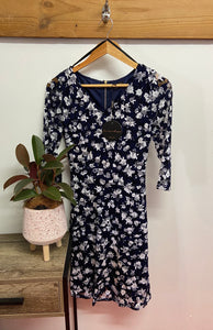 Floral Dress - White and Navy